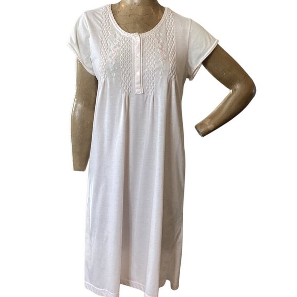 Vtg Miss Elaine 2 Piece Nightgown & Robe Set Embroidered Flowers S Pink #326E - Picture 2 of 12